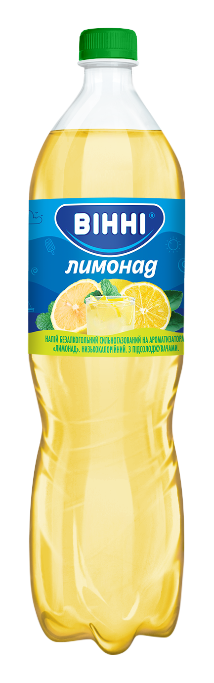 Напій б/а сильногазований на ароматизаторах низькокалорійний Лимонад ТМ «ВІННІ» 1,5 л, на підсолоджувачі